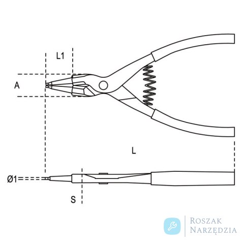 Szczypce do pierścieni zabezpieczających zewnętrznych proste 175 mm, Ø 19-60 mm do pracy na wysokościach, 1036HS/175 Beta Szczypce do pierścieni zabezpieczających zewnętrznych proste 175 mm, Ø 19-60 mm do pracy na wysokościach, 1036HS/175 Beta