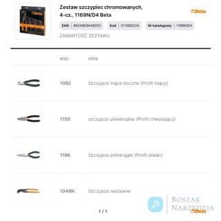 Zestaw szczypiec chromowanych, 4-cz., 1169N/D4 Beta