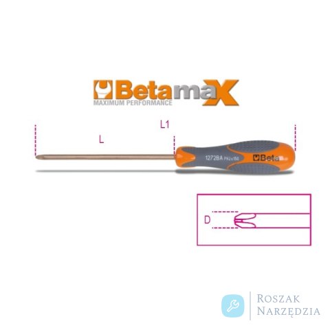 Wkrętak krzyżowy nieiskrzący CU-BE PH3x8x200 mm, 1272BA Beta