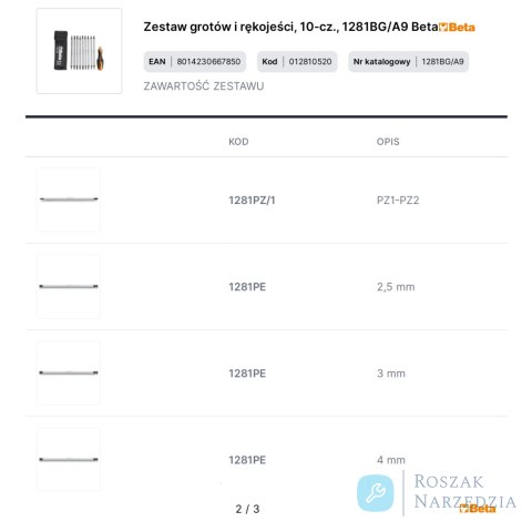 Zestaw grotów i rękojeści, 10-cz., 1281BG/A9 Beta