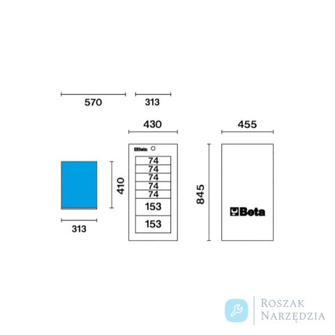 Skrzynia narzędziowa boczna z 7 szufladami 410x430x455 mm, pomarańczowa, 3800/C38LO Beta