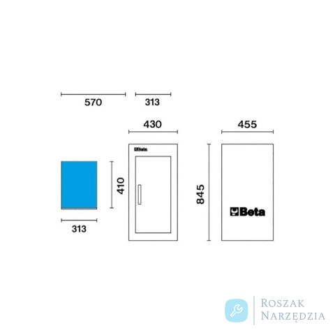 Szafka narzędziowa boczna z wewnętrzną półką 410x430x455 mm, szara, 3800/C38LAG Beta