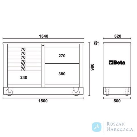 Wózek narzędziowy Racing MD stalowy 980x1540x520 mm, czerwony, 3900/C39MDR Beta