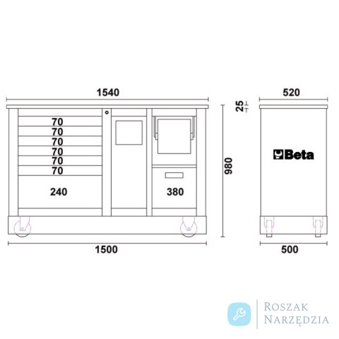 Wózek narzędziowy Racing SM 7-szuflad 980x1540x520 mm, czerwony, 3900/C39MDO Beta