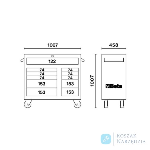 Wózek narzędziowy stalowy z 11 szufladami, szary, 3800/C38G Beta