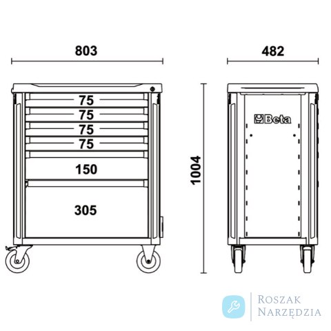 Wózek narzędziowy stalowy z 6 szufladami, szary, 3700/C37/6-G Beta
