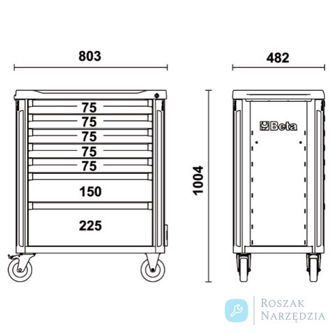 Wózek narzędziowy stalowy z 7 szufladami, szary, 3700/C37A/7-G Beta