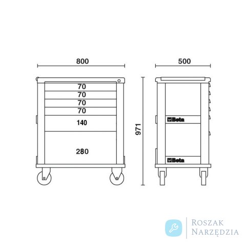 Wózek narzędziowy z 6 szufladami 971x800x500 mm, pomarańczowy, 3900/C39-6/O Beta