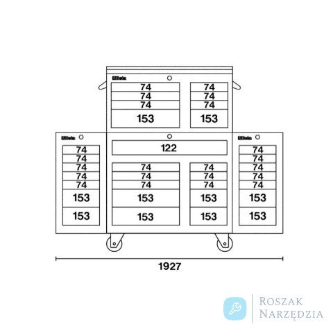 Wózek warsztatowy 3800/C38 z dwiema szafkami 3800/C38L i skrzynią 3800/C38T, czerwony, 3800/C38CR Beta