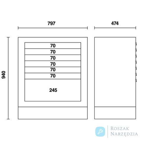 Moduł stały z 7 szufladami RSC55, szary z pomarańczowym, 5500/C55M7 Beta