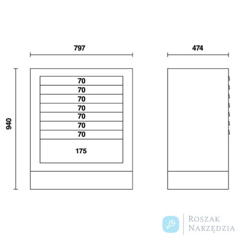 Moduł stały z 8 szufladami RSC55, szary z pomarańczowym, 5500/C55M8 Beta