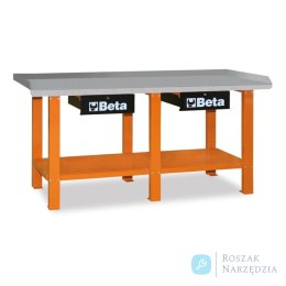 Stół warsztatowy 2 szuflady z blatem z blachy 930x2000x640 mm, pomarańczowy, 5600/C56O Beta