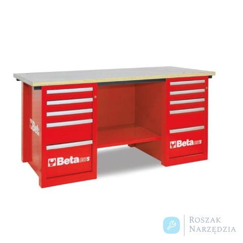 Stół warsztatowy MasterCargo z 2 szafkami, 10 szuflad 830x1900x790 mm, czerwony, 5700/C57S/C-R Beta