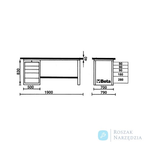 Stół warsztatowy MasterCargo z 2 szafkami, 10 szuflad 830x1900x790 mm, pomarańczowy, 5700/C57S/C-O Beta