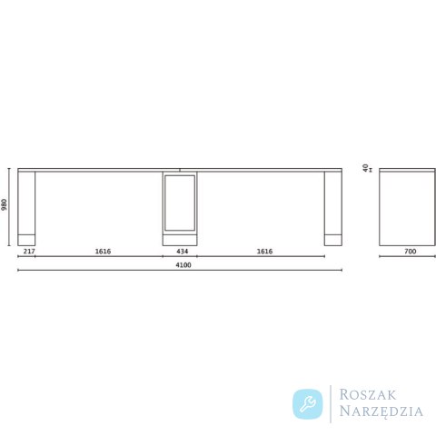 Stół warsztatowy RSC55 4100x980x700 mm, szary, 5500/C55B-D4/G Beta