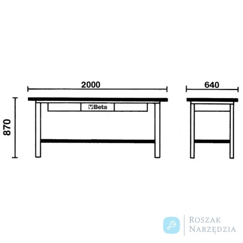 Stół warsztatowy, blat pokryty aluminium i gumą 865x2000x640 mm, czerwony, 5600/C56MR Beta