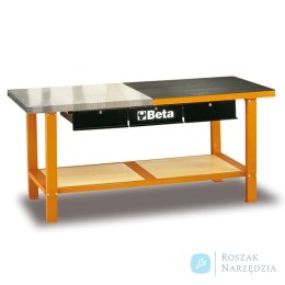 Stół warsztatowy, blat pokryty aluminium i gumą 865x2000x640 mm, pomarańczowy, 5600/C56MO Beta