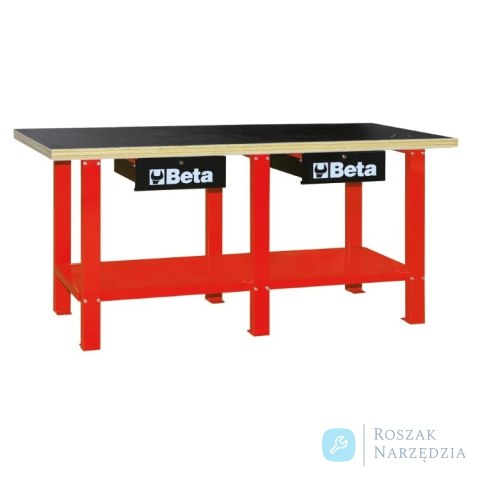 Stół warsztatowy z drewnianym blatem i 2 szufladami 930x2000x720 mm, czerwony, 5600/C56WR Beta