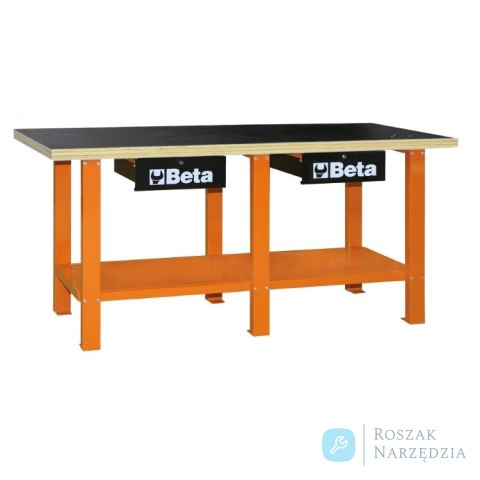 Stół warsztatowy z drewnianym blatem i 2 szufladami 930x2000x720 mm, pomarańczowy, 5600/C56WO Beta