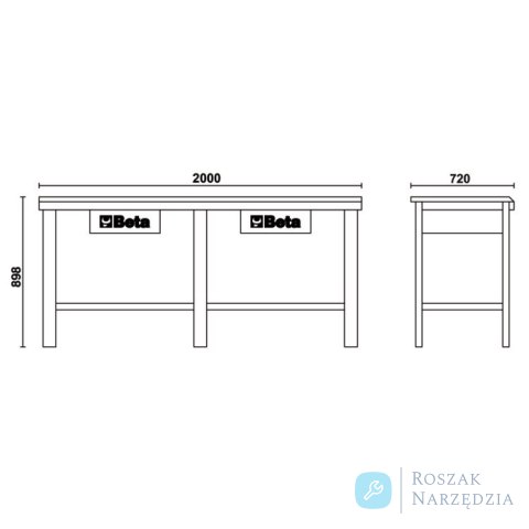 Stół warsztatowy z drewnianym blatem i 2 szufladami 930x2000x720 mm, pomarańczowy, 5600/C56WO Beta