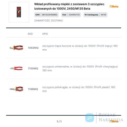 Wkład profilowany miękki z zestawem 3 szczypiec izolowanych do 1000V, 2450/M135 Beta