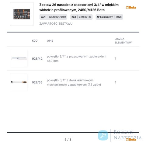 Zestaw 26 nasadek z akcesoriami 3/4" w miękkim wkładzie profilowanym, 2450/M126 Beta