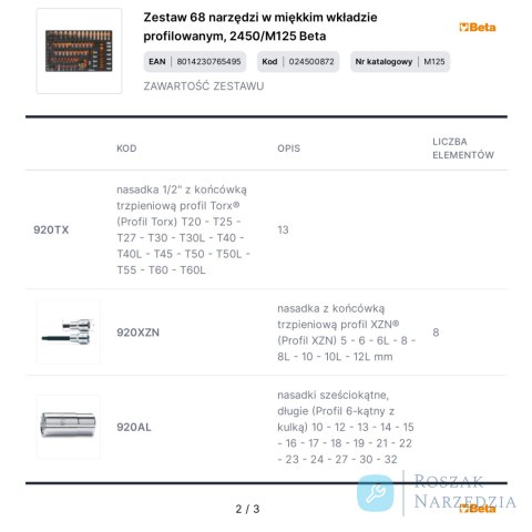 Zestaw 68 narzędzi w miękkim wkładzie profilowanym, 2450/M125 Beta