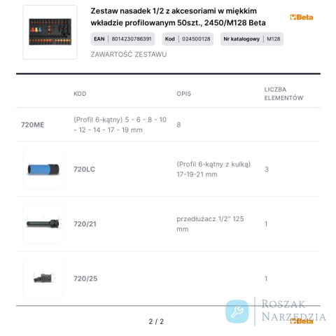 Zestaw nasadek 1/2 z akcesoriami w miękkim wkładzie profilowanym 50szt., 2450/M128 Beta