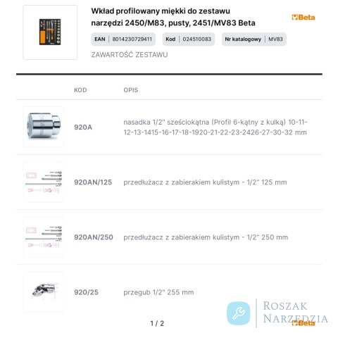 Wkład profilowany miękki do zestawu narzędzi 2450/M83, pusty, 2451/MV83 Beta