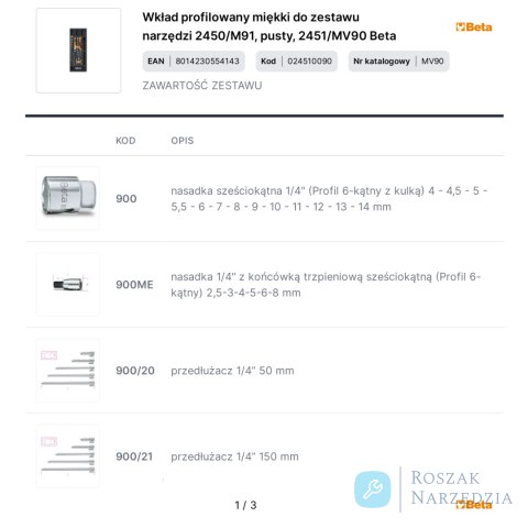 Wkład profilowany miękki do zestawu narzędzi 2450/M91, pusty, 2451/MV90 Beta