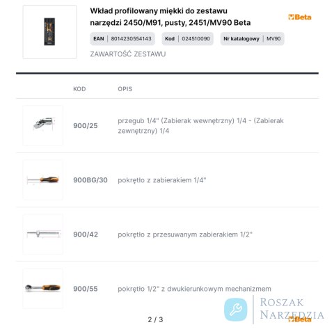 Wkład profilowany miękki do zestawu narzędzi 2450/M91, pusty, 2451/MV90 Beta