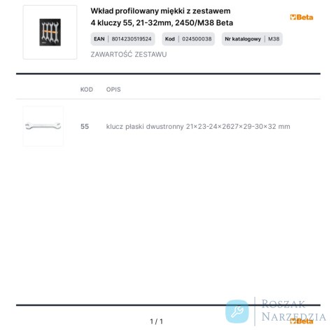 Wkład profilowany miękki z zestawem 4 kluczy 55, 21-32mm, 2450/M38 Beta