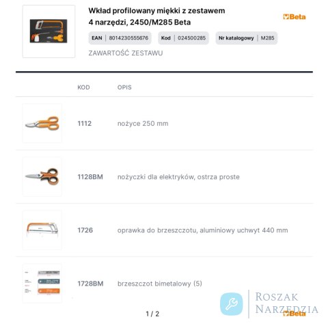 Wkład profilowany miękki z zestawem 4 narzędzi, 2450/M285 Beta