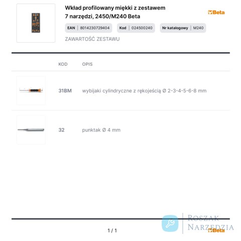Wkład profilowany miękki z zestawem 7 narzędzi, 2450/M240 Beta