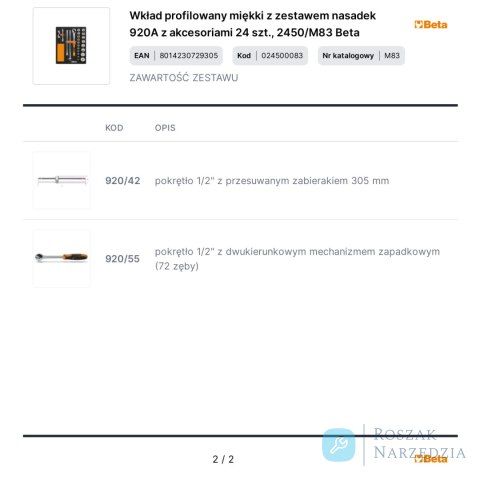 Wkład profilowany miękki z zestawem nasadek 920A z akcesoriami 24 szt., 2450/M83 Beta