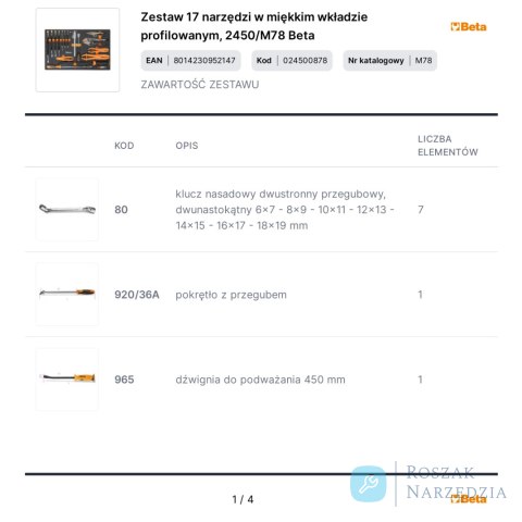 Zestaw 17 narzędzi w miękkim wkładzie profilowanym, 2450/M78 Beta