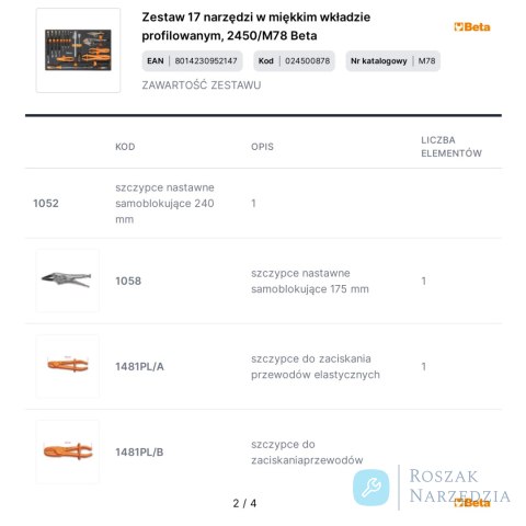 Zestaw 17 narzędzi w miękkim wkładzie profilowanym, 2450/M78 Beta