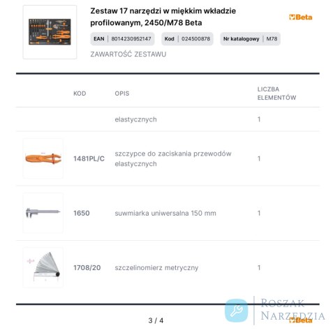 Zestaw 17 narzędzi w miękkim wkładzie profilowanym, 2450/M78 Beta