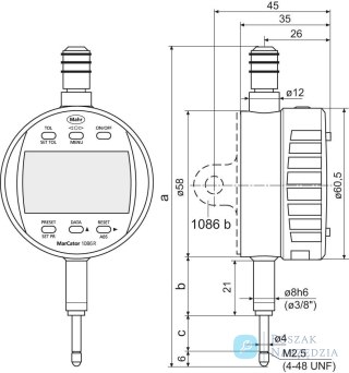 Czujnik zegarowy,elektr.,1086 R-HR 12,5 mm (0,5") 0,001 mm MAHR