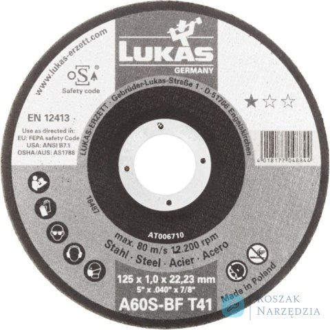 TARCZA PŁASKA T1A 125*1.0*22 A60S-BF PREMIUMFLEX ROTTLUFF