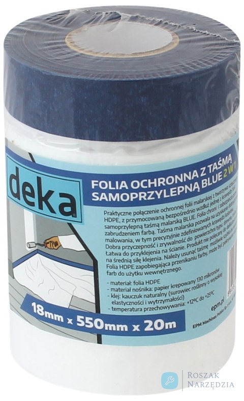 FOLIA OCHRONNA Z TAŚMĄ NIEBIESKĄ 55CM*20M DEKA