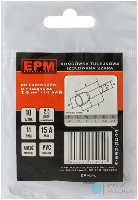 KOŃCÓWKA TULEJKOWA IZOLOWANA 2.5MM 10 SZTUK EPM