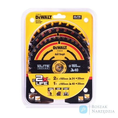 PIŁA TARCZOWA DO DREWNA ELITE 2*165MM 24Z + 165MM 40Z 3-PAK DEWALT