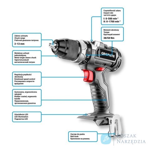 WIERTARKO-WKRĘTARKA AKUMULAT.BEZSZCZ.ENERGY+18V 2AH GRAPHITE