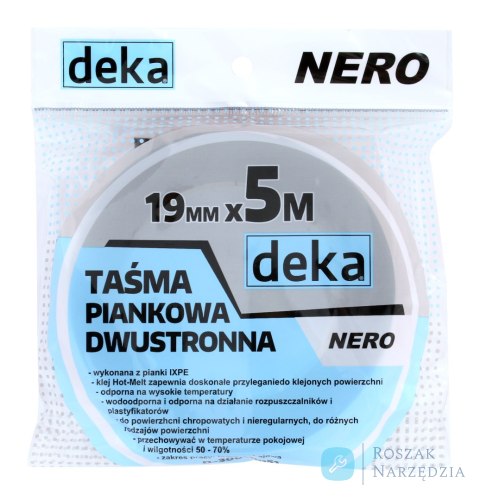 TAŚMA DWUSTRONNA PIANKOWA NERO CZARNA 19MM*5M DEKA