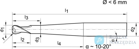 Frez torus.,dlugi,WN,VHM,Signum,2-ostrz.2/0,5mm GÜHRING