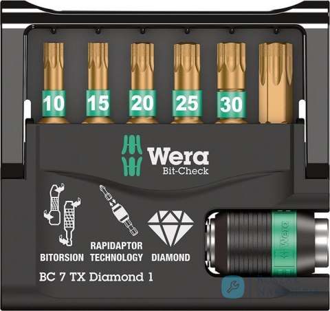 Zestaw bitów Bit-Check 7 TX (TORX) Diamond 1 Wera