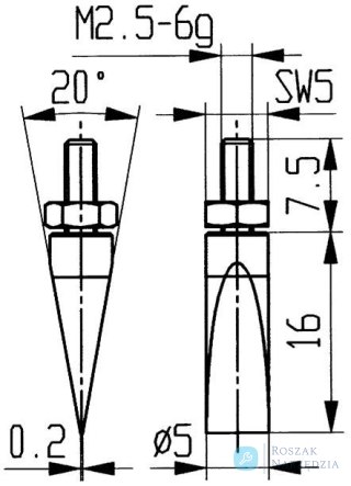 Koncowka pomiarowa ze wstawk.z weglika spiek., typ 20/ 5,0mm KÄFER