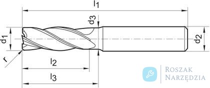 Frez trzpieniowy pełnowęglikowy 4-ostrza z promieniem naroża 12mm długi GÜHRING