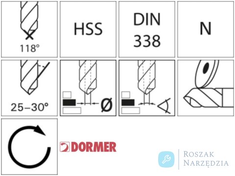 Wiertło kręte HSS DIN338N12,0mm 118G typ N 4xD A002 TiN Tip DORMER